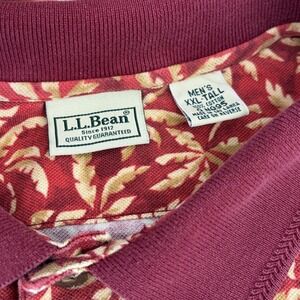 LL Bean Mens XXL Tall Palm Tree Print Short Sleeve Button Down Shirt Burgundy‎